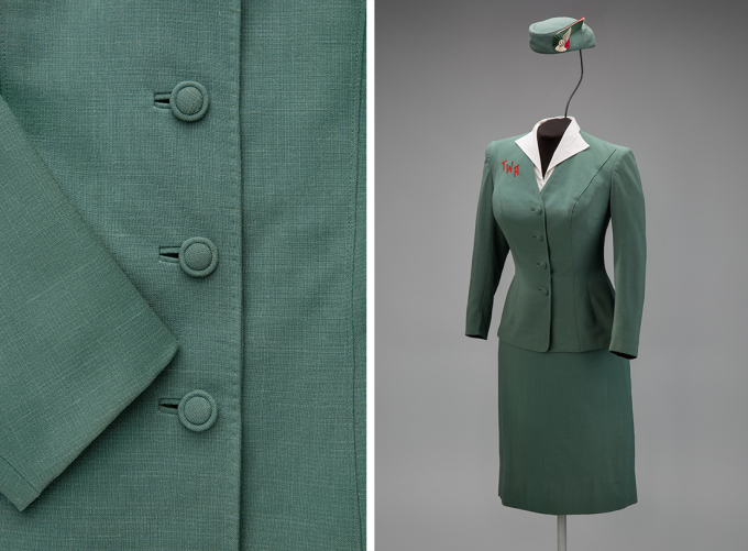 Trans World Airlines hostess uniform by Oleg Cassini, 1955